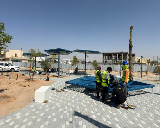 Aluminium pergola installation at a park in Dubai
