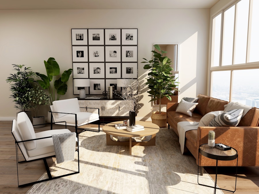 Living room with tall aluminium windows (illustrative)